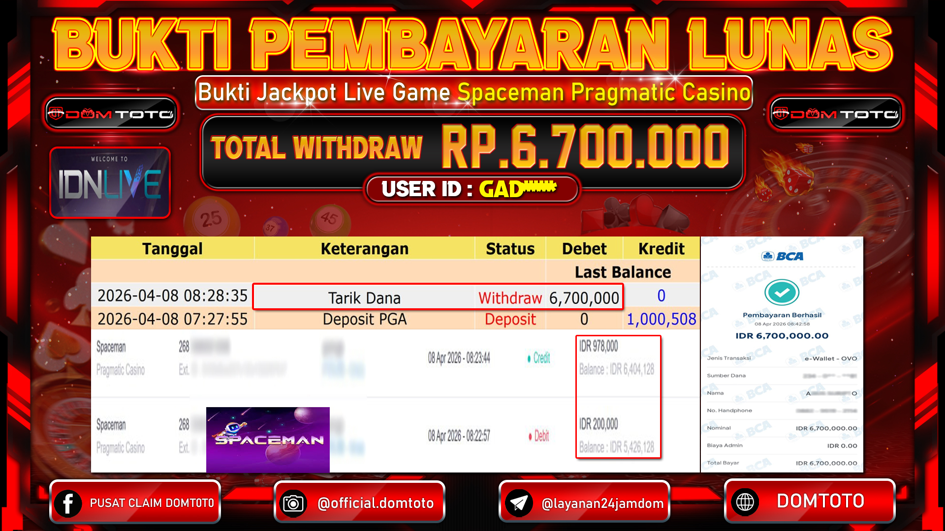 JACKPOT LIVEGAMES Spaceman Pragmatic Casino 08 APRIL 2026